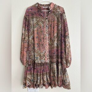 Olivaceous Pink and Olive Patterned Dress